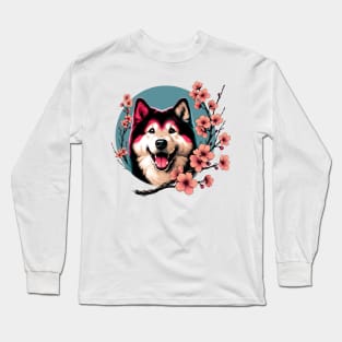 Kishu Ken Celebrates Spring Amid Cherry Blossoms Long Sleeve T-Shirt